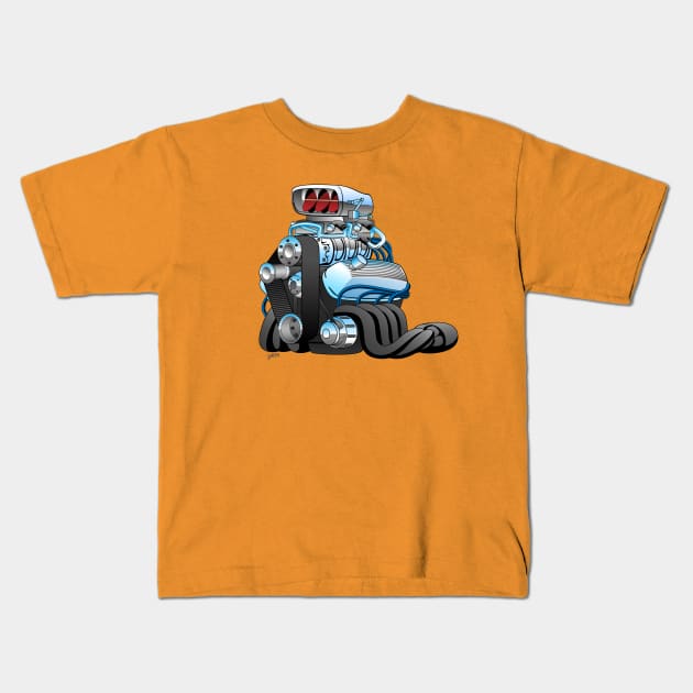 Hotrod Racing Car Engine Cartoon Illustration Kids T-Shirt by hobrath